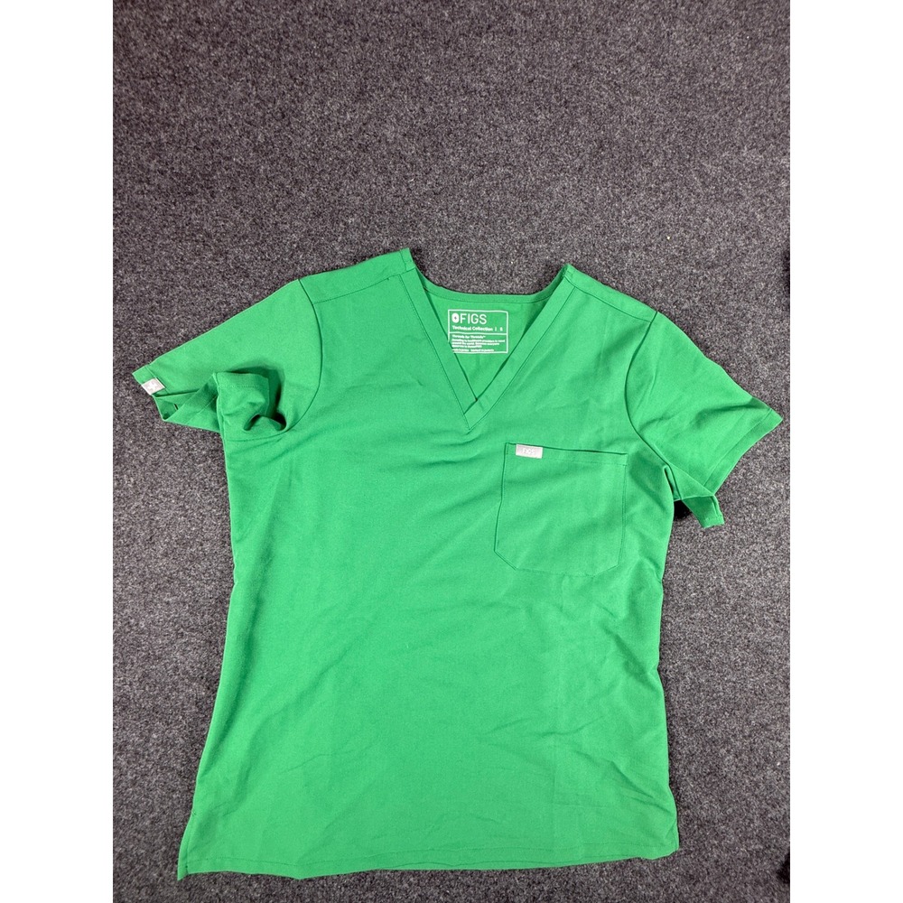 FIGS casma Scrub Top Womens Small Green V-Neck Short Sleeve‎